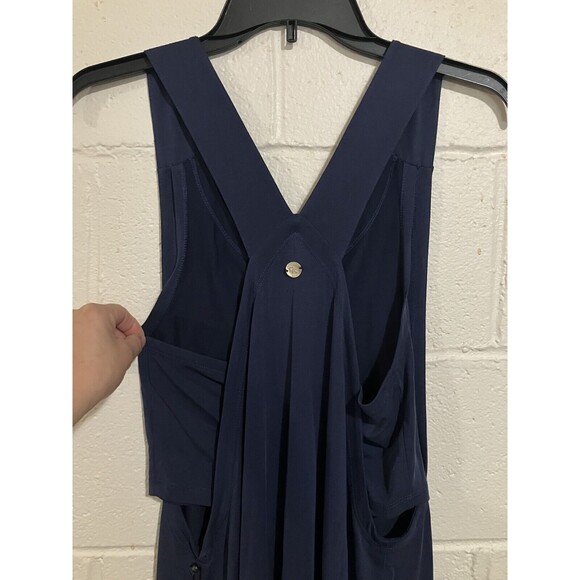 Donna Karan Active Midi-length Dress Womens Round-Neck Stretch Size XS Navy - Picture 4 of 16